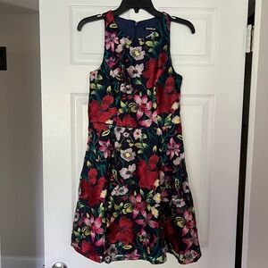 Navy Floral Embroidered Dress, sleeveless, Halter top style